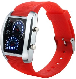 Heren Horloge Mode Led Licht Flash Turbo Snelheidsmeter Sport Horloge Auto Dial Meter Klok Horloge Relogio Masculino rood