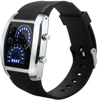 Heren Horloge Mode Led Licht Flash Turbo Snelheidsmeter Sport Horloge Auto Dial Meter Klok Horloge Relogio Masculino zwart