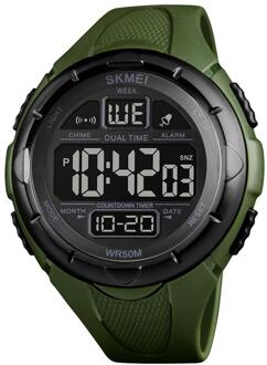 Heren Horloge Skmei Outdoor Sport Digitale Pu Band Led Lezen Waterdichte Elektronische Horloge Week Datum Mannelijke Klok leger groen