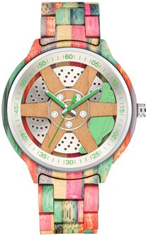 Heren Horloge Unieke Wiel Hub Precieze Schaal Rode Houten Horloge Verstelbare Houten Band Horloge Quartz Polshorloge Relojes Hombre kleurrijk wood