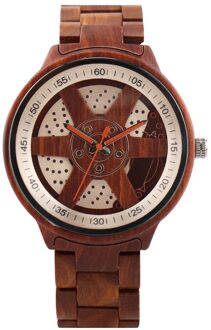 Heren Horloge Unieke Wiel Hub Precieze Schaal Rode Houten Horloge Verstelbare Houten Band Horloge Quartz Polshorloge Relojes Hombre rood wood