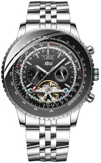 Heren Horloges Automatische Mechanische Horloges Jaragar Mannen Roestvrij Staal Horloges Skeleton Steampunk Mannelijke Klokken zilver zwart