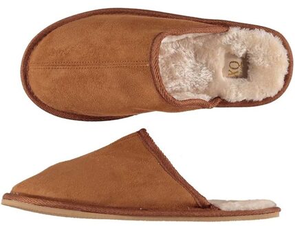 Heren instap sloffen/pantoffels - laag - cognac bruin - maat 45-46 - 45/46