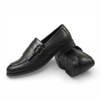 Heren instappers met franjes van imitatieleer in zwart, model monk strap. - EU 45