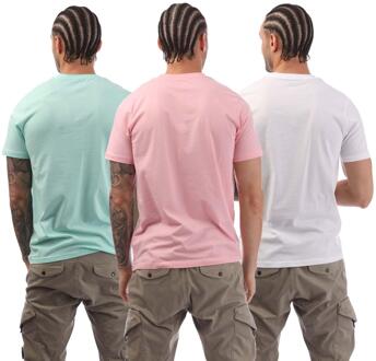 Heren Iversent T-Shirt (Pak van 3) (Roze/Wit/Groen)