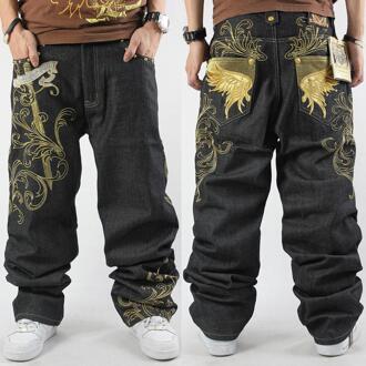 Heren Jeans Top Limited Losse Hip Hop Jeans Mannen Gedrukt Tij Mannen Jurk Toevallige Denim Broek Katoen Patroon Harembroek broek 32