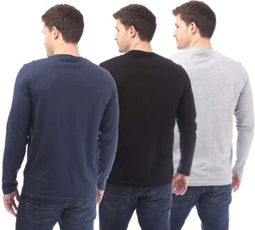 Heren Julian T-shirt met lange mouwen (3-pack) (Zwart/Navy/Grijs) - 2XL