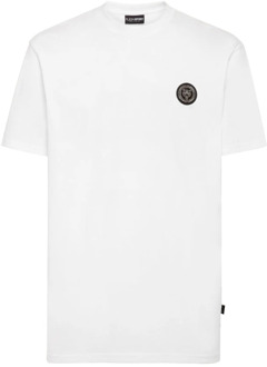 Heren Katoenen T-shirt met Plastic Plaque Plein Sport , White , Heren - 2Xl,Xl,L,M