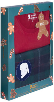 Heren kerst pyjama set shirt + broek giftbox rood/groen geruit flanel - maat M Veelkleurig