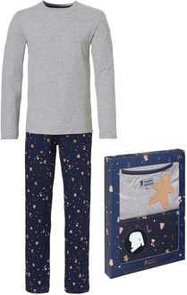 Heren kerst pyjama set shirt + pyjamabroek giftbox Grijs - L