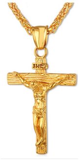 Heren Ketting Christian Sieraden Vintage Cross Kruisbeeld Jesus Hanger En Ketting Goud Rvs Glod 1