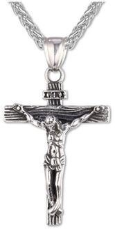 Heren Ketting Christian Sieraden Vintage Cross Kruisbeeld Jesus Hanger En Ketting Goud Rvs zilver 1
