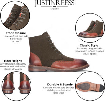 Heren Khaki Bruine Brogue Leren Enkellaarsjes - Clifford - EU 44.5 / UK 10