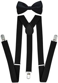 Heren Kinderen Bretels Bowtie Sets Kind Jongen Meisje Y-Back Braces Vrouwen Katoen Vlinder Riem Verstelbare Elastische Vlinderdas shirt Broek zwart