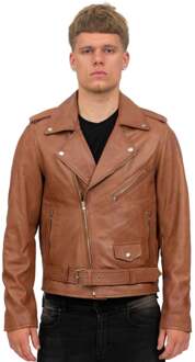 Heren klassiek Brando leren bikerjack-Antalya - maat XL Bruin