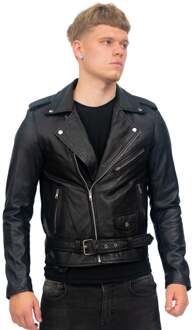 Heren klassiek Brando leren bikerjack-Antalya Zwart - 5XL