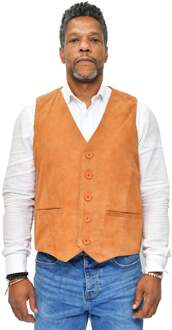 Heren klassiek geitensuède lederen vest-Norwich Bruin - 4XL