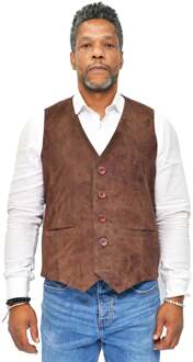 Heren klassiek geitensuède lederen vest-Norwich Bruin - 5XL