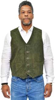 Heren klassiek geitensuède lederen vest-Norwich - maat 3XL Groen