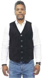 Heren klassiek geitensuède lederen vest-Norwich Zwart - XL