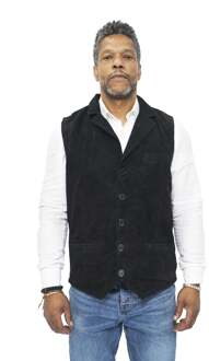 Heren klassiek glad geit suède leren vest-Exeter Zwart - 3XL