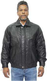 Heren klassiek Harrington bommenwerper leren jack-Minsk Zwart - 3XL