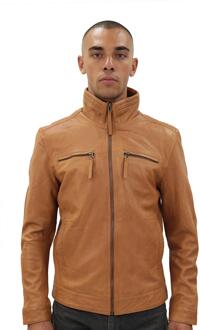 Heren klassiek leren bikerjack-Caracas Bruin - M