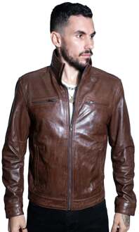 Heren klassiek leren bikerjack-Caracas - maat M Bruin