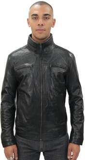 Heren klassiek leren bikerjack-Caracas Zwart - 2XL