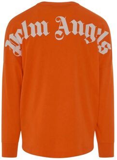 Heren Klassiek Logo T-shirt met lange mouwen (Oranje) - maat