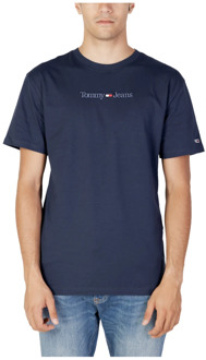 Heren Klassiek T-Shirt met Kleine Tekst Tommy Jeans , Blue , Heren - Xl,L,M