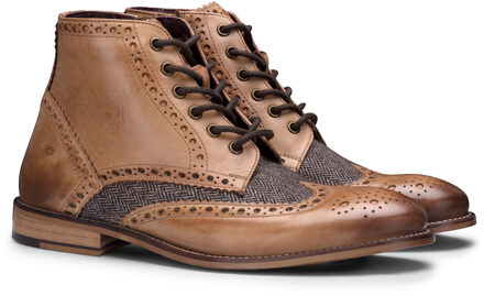 Heren klassieke Oxford Tan lederen Gatsby brogue enkellaarzen met tweed Bruin - EU 43 / UK 9
