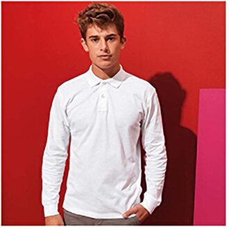 Heren Klassieke Pasvorm Poloshirt met lange mouwen (Wit) - 5XL