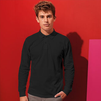 Heren Klassieke Pasvorm Poloshirt met lange mouwen (Zwart)