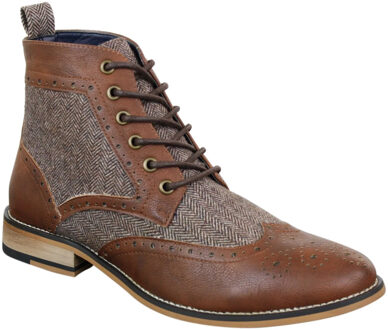 Heren klassieke Tweed Oxford enkellaarzen in bruin leer