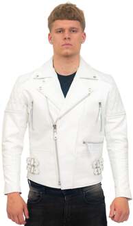 Heren koeienhuid lederen bikerjack-Nassau - maat 2XL Wit