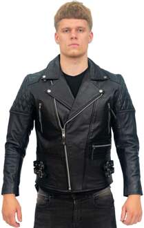 Heren koeienhuid lederen bikerjack-Nassau Zwart - 5XL