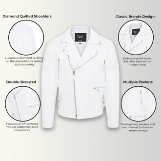 Heren koeienhuid lederen Brando bikerjack - Garland Wit - XL