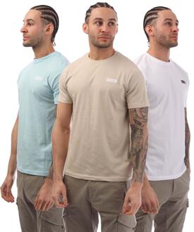 Heren Krylbo T-Shirt (Pak van 3) (Blauw/Beige/Wit) - S