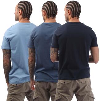 Heren Labo T-Shirt (Set van 3) (Lichtblauw/Navy Blue/Slate Blue) - S