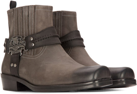 Heren lederen cowboy-enkellaarzen bruine biker westerse jachtlaars met vierkante neus Zwart