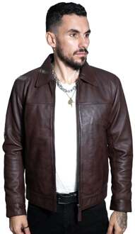 Heren lederen Harrington jas-Shanghai - maat L Bruin