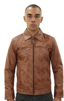 Heren lederen Harrington jas-Shanghai - maat XS Bruin