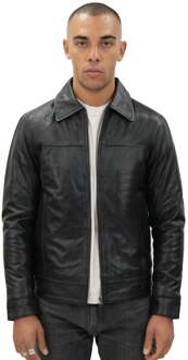 Heren lederen Harrington jas-Shanghai Zwart - XL