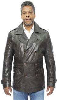Heren lederen peacoat-Amara Bruin - 4XL