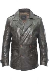 Heren lederen peacoat-Amara Zwart - M