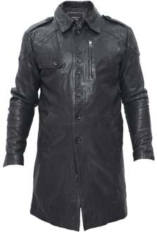 Heren lederen trenchcoat-Hamburg Zwart - M