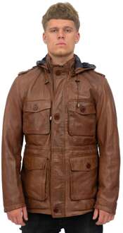 Heren lederen trenchcoat met capuchon-Medellin Bruin - 3XL