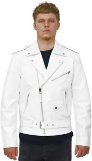 Heren leren bikerjack met franjes - Tokyo Wit - 3XL