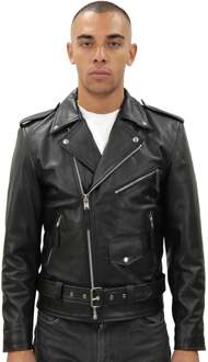 Heren leren bikerjack met franjes - Tokyo Zwart - 3XL